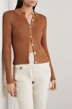 Calle Del Mar | Ribbed Cardigan in Penny Terracotta Brown Collared Knit S